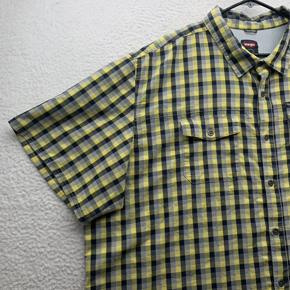 Wrangler Shirt Mens 3XL Regular Fit Metal Buttons Yellow Black‎ Gray Check Plaid - Picture 2 of 12